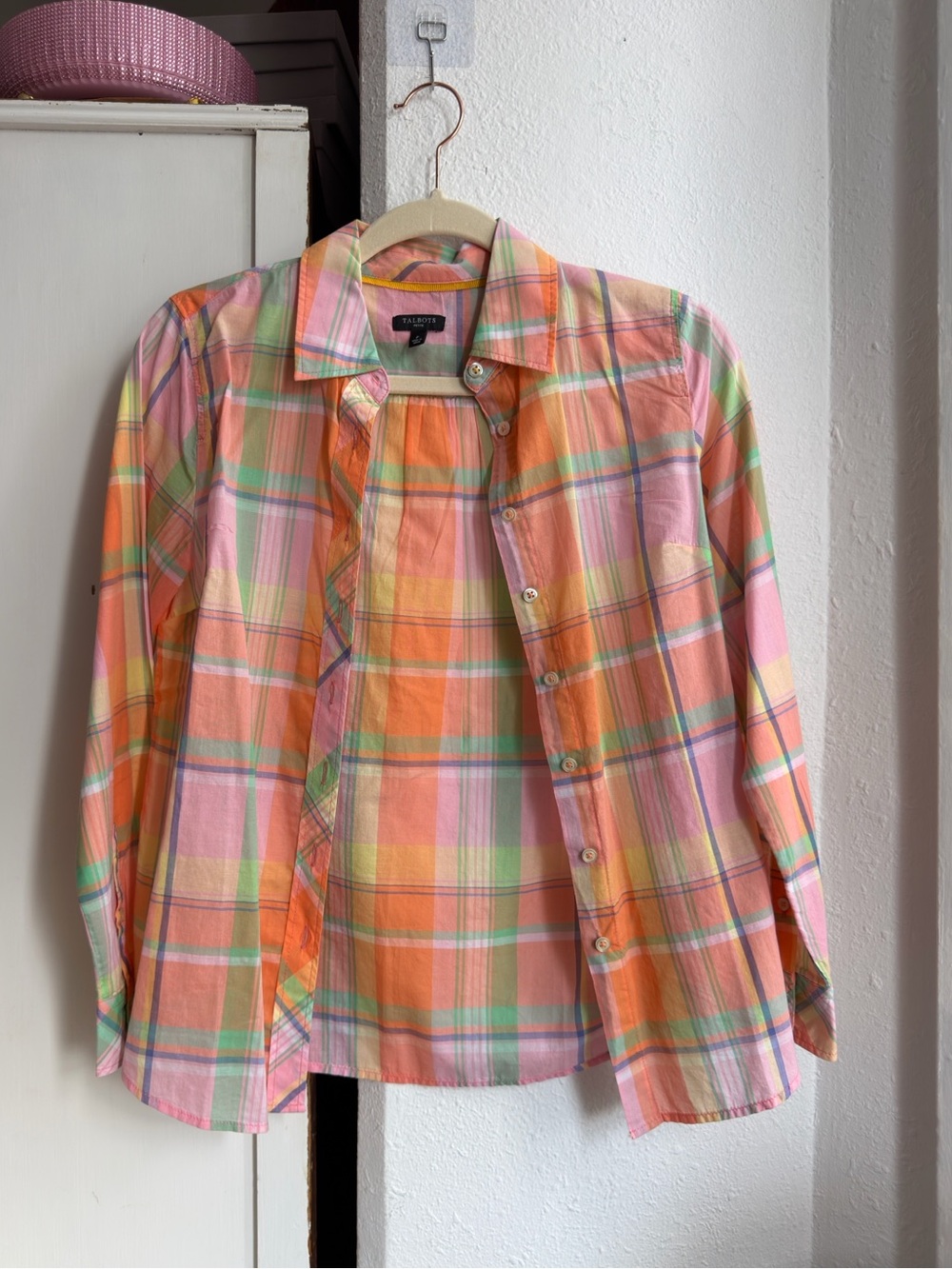 Talbots lightweight cotton colorful plaid button up collar casual shirt